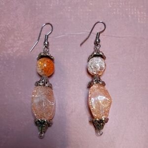 Chic Orange Peach and Silver Beaded Earrings - NWOT